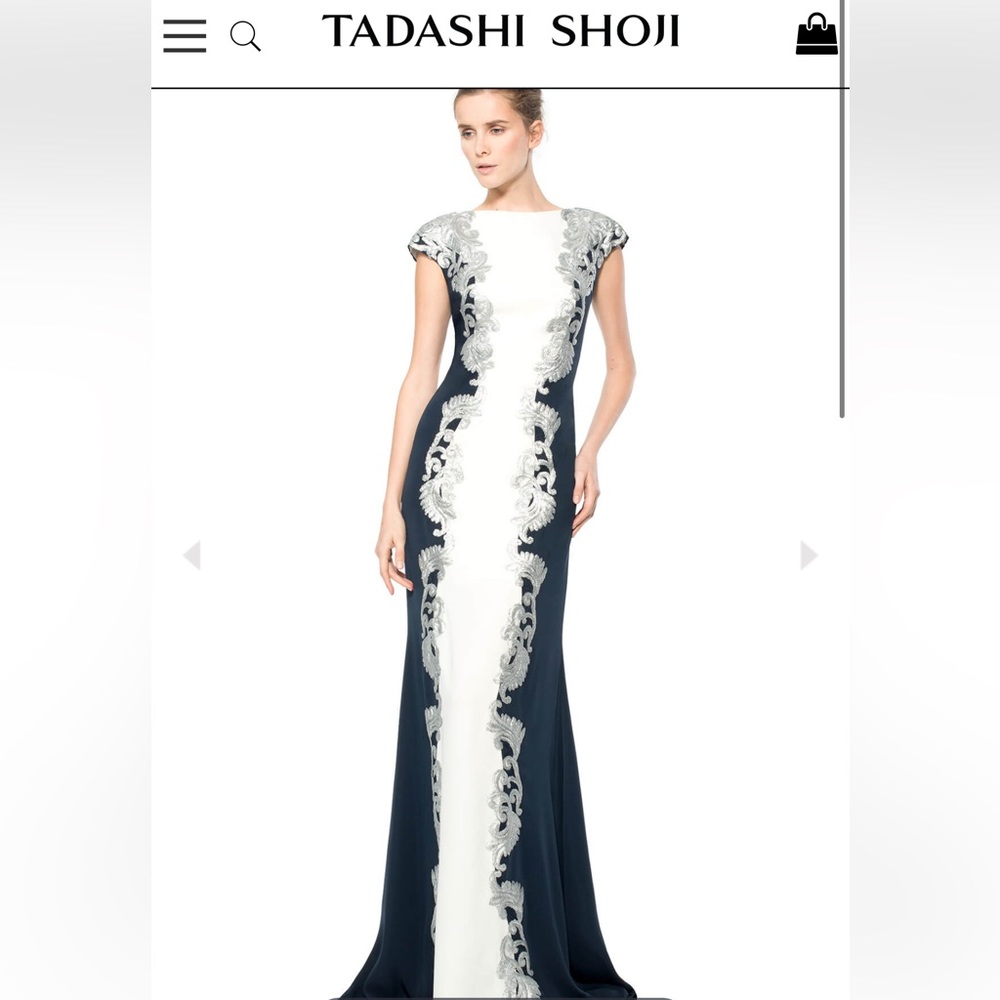 Tadashi shoji goddess gown navy + white